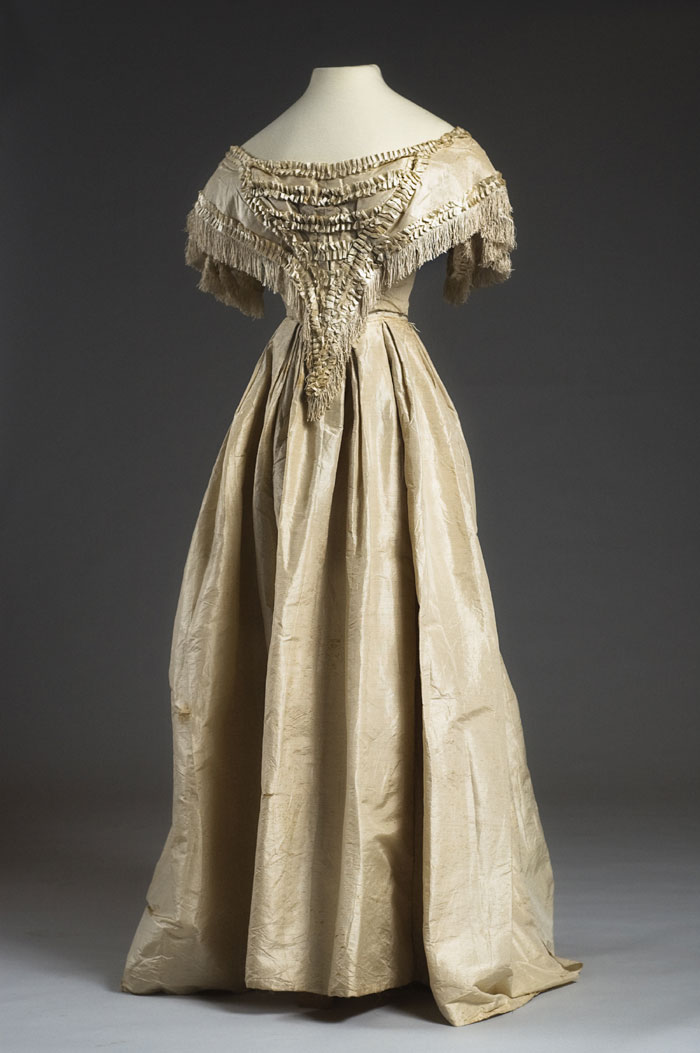 fringe-trimmed wedding gown ~ 1859 – costume cocktail