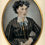 Woman in Striped Satin Dress, ca. 1877