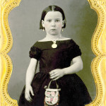 Girl with Iroquois beaded bag, 1860s