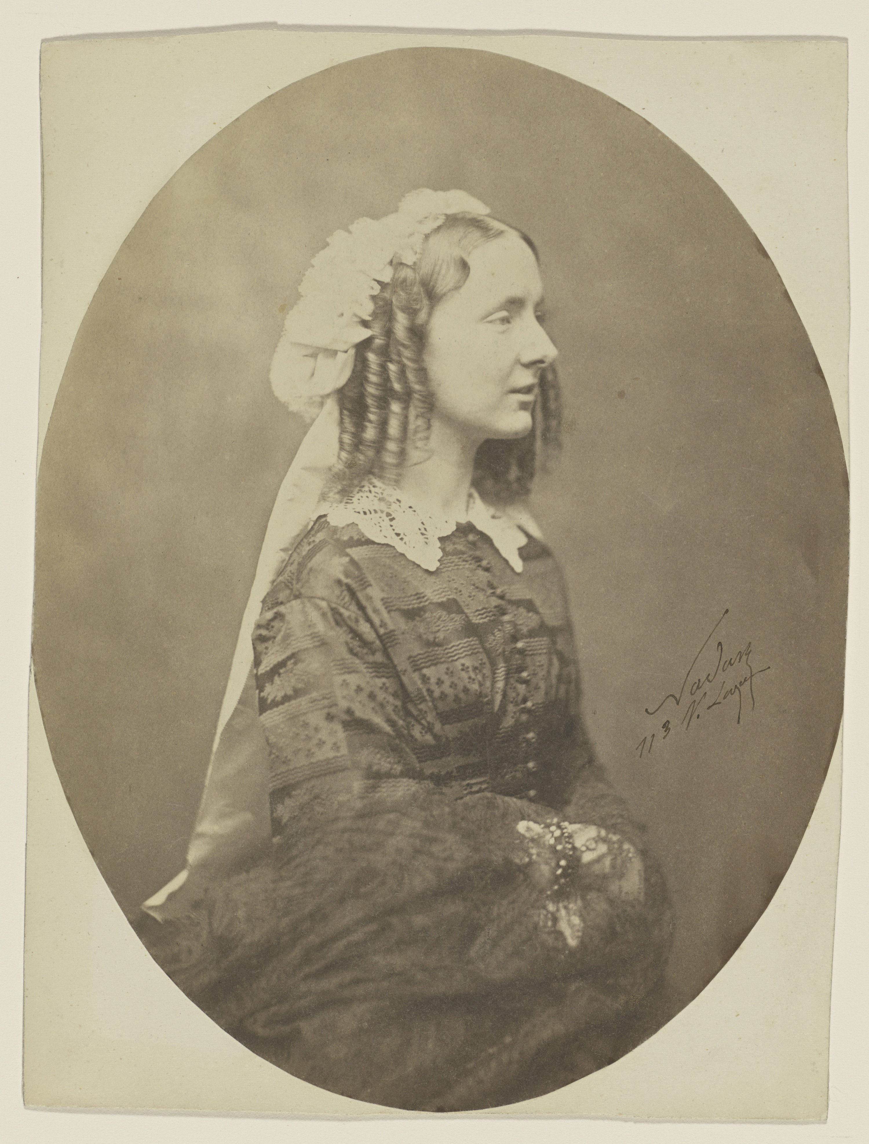 Madame E. M. Labiche; Nadar, Gaspard Félix Tournachon (French, 1820 - 1910); 1855 - 1859; Salted paper print; 22.4 x 17.1 cm (8 13/16 x 6 3/4 in.); 84.XM.436.41