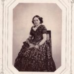Lady in print dress, 1850s