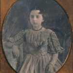 Girl in dress with ruched sleeves, ca. 1850s