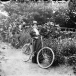 Mabel Williams with her bicycle, 1898